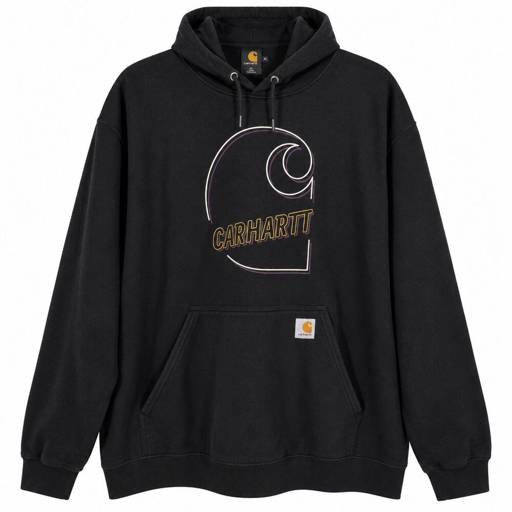 Carhartt 105192 Hoodie Mens 2XL Black Loose Fit C Graphic Pullover Sweatshirt
